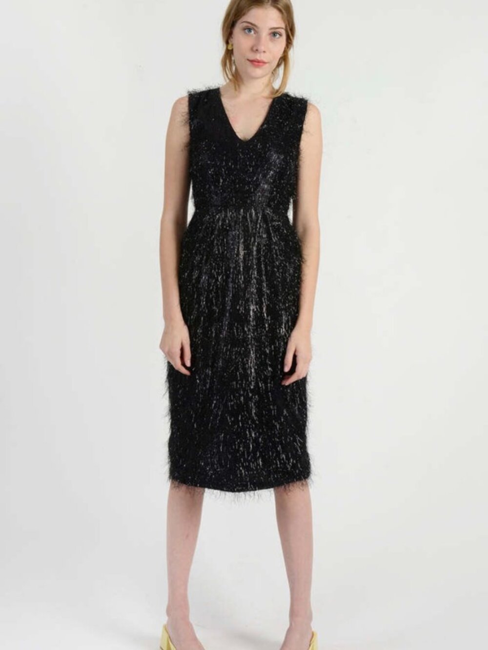 MEG Est 1994 Eyelash Fringe Textured Dress Black Sleeveless Minimalist Small